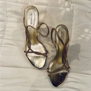 NEW - Metaphor Gold High-Heeled Sandals - Size 10 - Never Worn